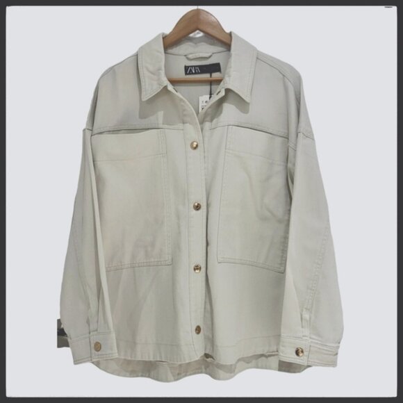 NWT Zara Button Down Denim Oversized Shirt Shacket Jacket - Picture 1 of 12